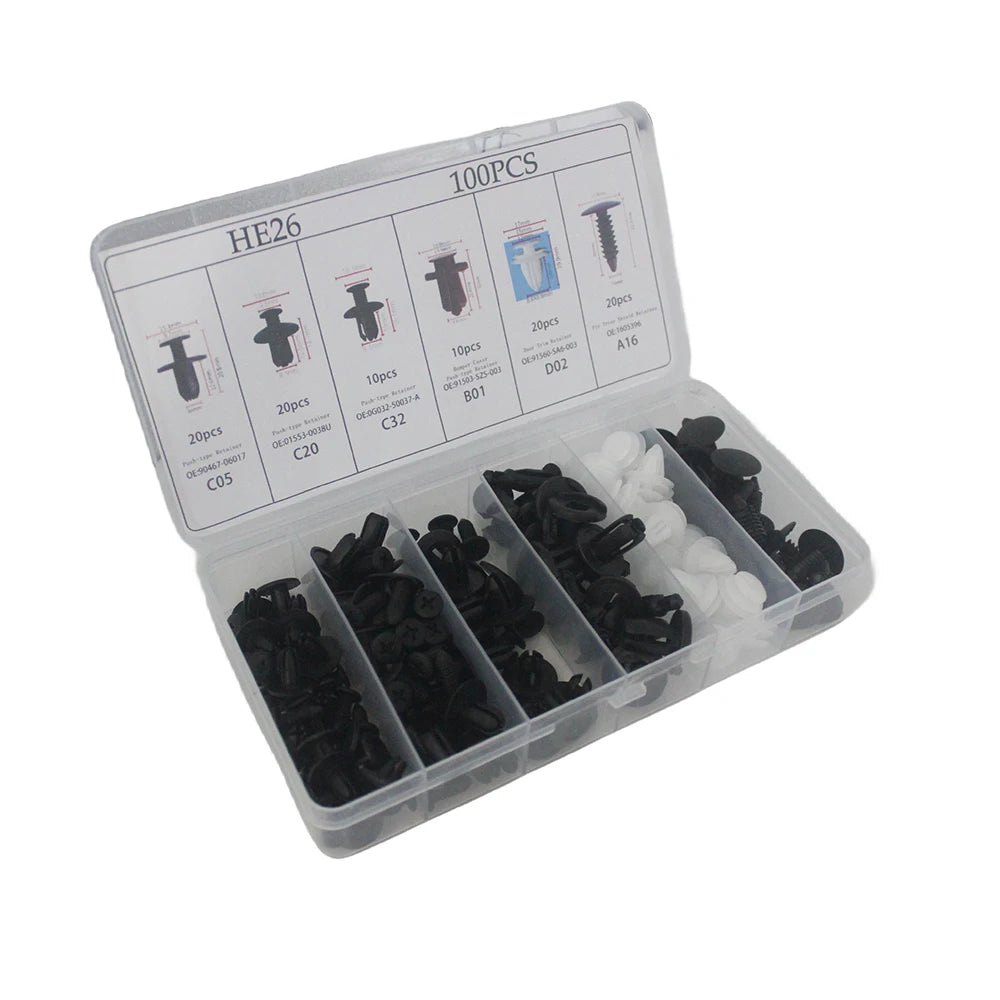 Kit de clips de fixation automatique, 100 pièces, Clips à rivets de garde-boue, goupille de retenue de poussée de carrosserie de voiture, Rivet de pare-chocs de porte, panneau de retenue de voiture