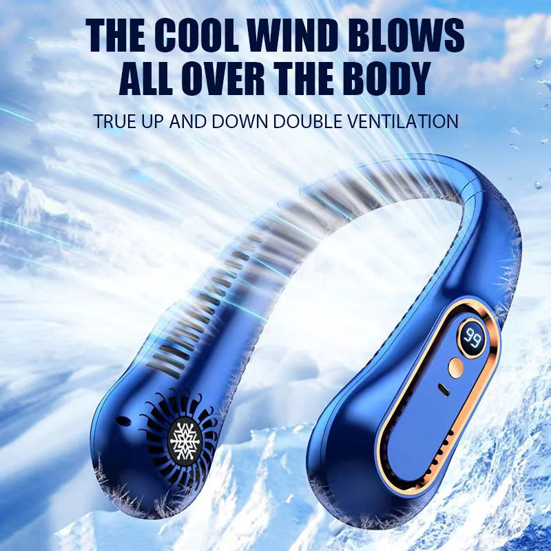 Ventilateur portable mains libres sans pales à suspendre au cou, mini-ventilateur avec affichage numérique, alimentation USB pour extérieur, randonnée, camping