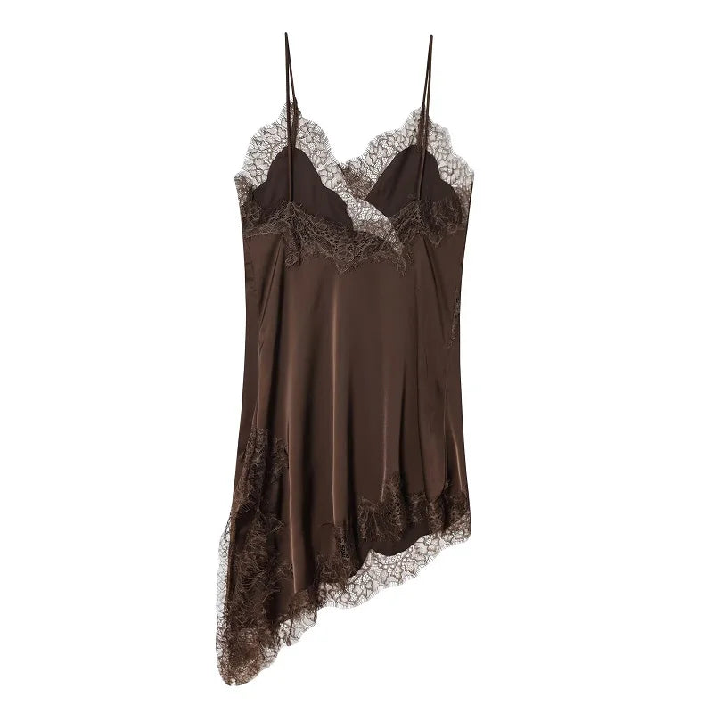 MUJER 2025 dentelle robe femme noir dos nu robes courtes pour les femmes asymétrique fête femmes robe d'été Satin robes Sexy