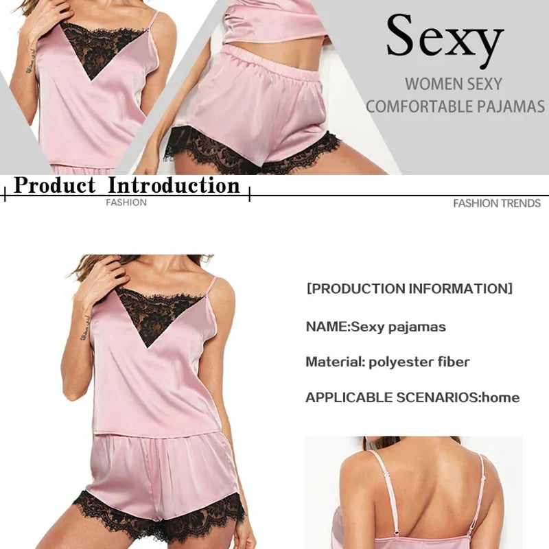 Ensembles de pyjama en dentelle femmes Pijama Mujer sangle sans manches vêtements de nuit sexy ensemble de Lingerie courte femme tenue de nuit