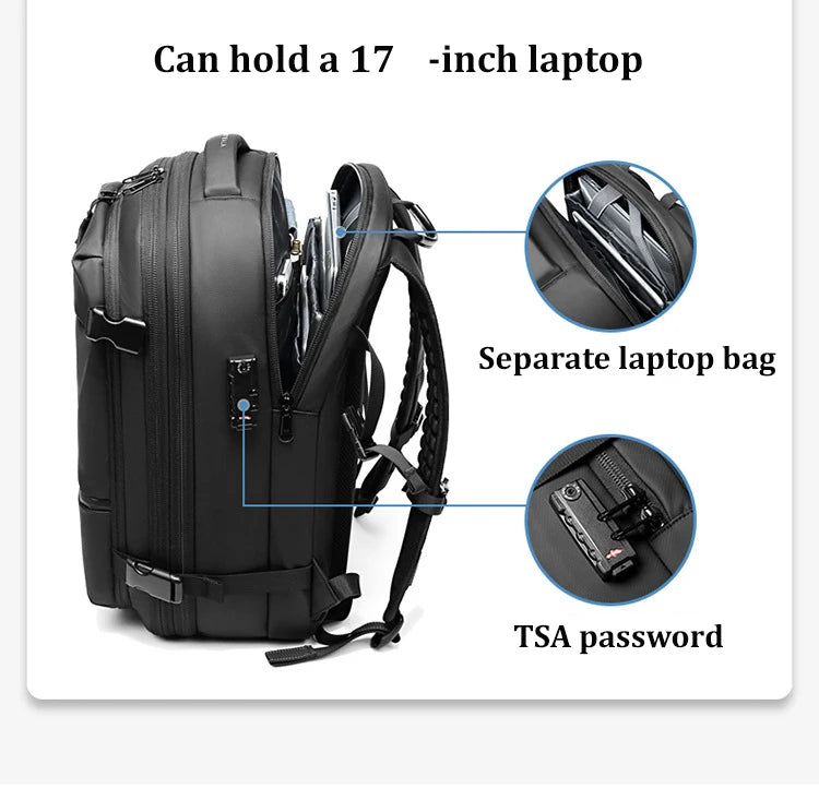 Sac à dos à compression sous vide pour ordinateur portable, sac à dos de voyage pour hommes, grande capacité, sac à dos scolaire, expansion, extérieur, SR, 17 pouces
