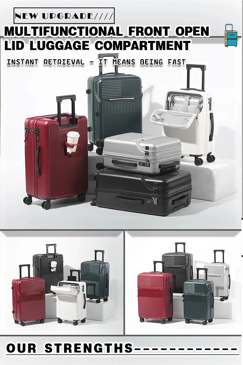 Valise bagages valise d'affaires élégante avec porte-gobelet compacte 20 pouces légère bagage à main