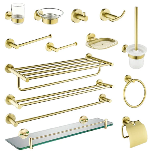 Or brossé Accessoires de salle de bain Porte-serviettes Toilette Brosse Rouleau Papier Support Serviette Bar Crochet Savon Plat Salle de bain Quincaillerie Vitrine Étagère Serviette Anneau Brosse à dents Titulaire