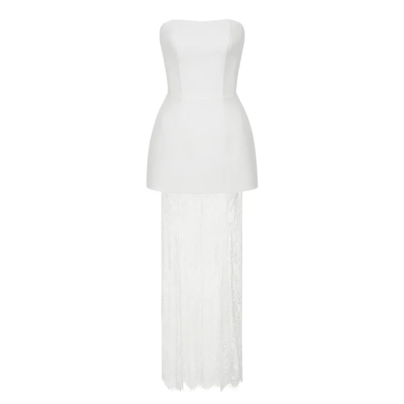 Tornova – robe en dentelle sans bretelles pour femme, ensemble élégant et Sexy, gilet à bretelles, taille haute, jupe longue d'épissure, Slim, Banquet, 2 pièces