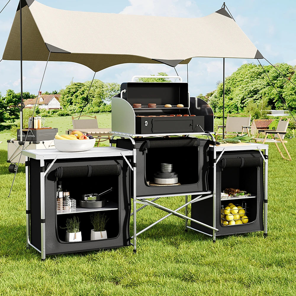 Ensemble de table de cuisine de camping Portable, support de rangement extérieur Vertical, table de préparation pliable avec armoire de rangement