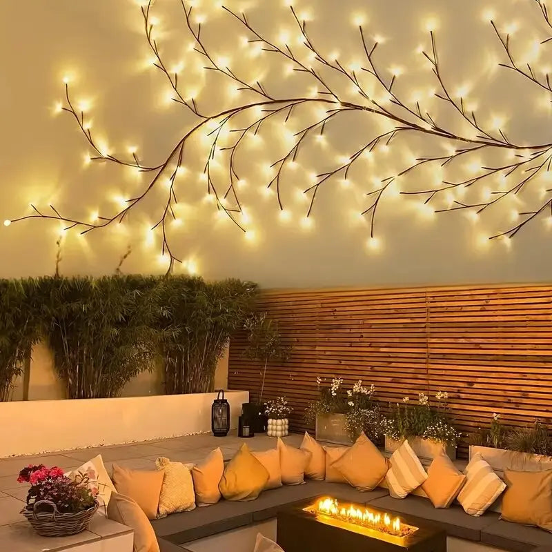 1PC 96LED s lumières de vigne de saule solaire, bricolage extérieur étanche chaîne lumières, lampes murales pour jardin, porche, magasin, terrasse, décor de voie