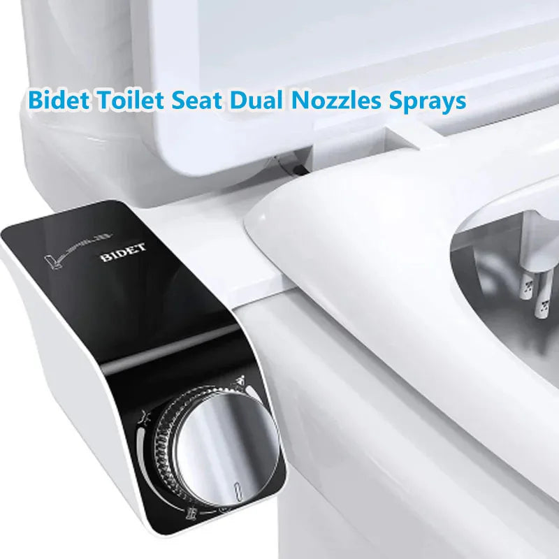 Siège de toilette bidet avec double buses de pulvérisation, commande rotative, design moderne