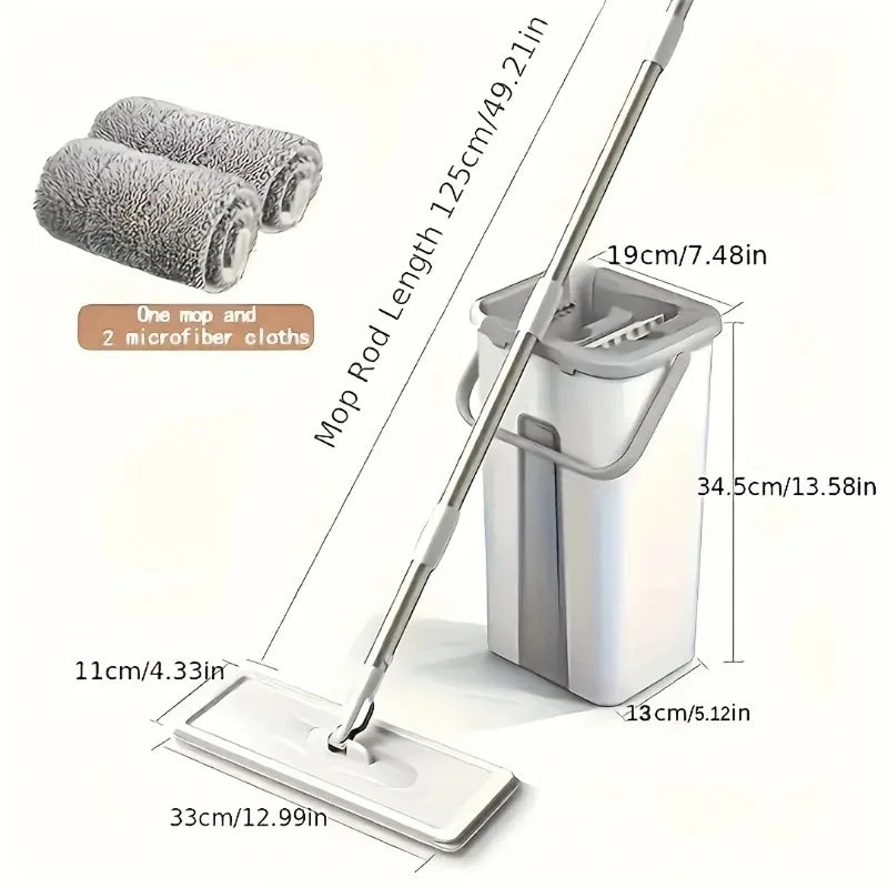 Ensemble serpillière plate et seau mains libres avec 4 tampons en microfibre réutilisables, 360° °   Tête pivotante, long manche pour le nettoyage des sols et des murs
