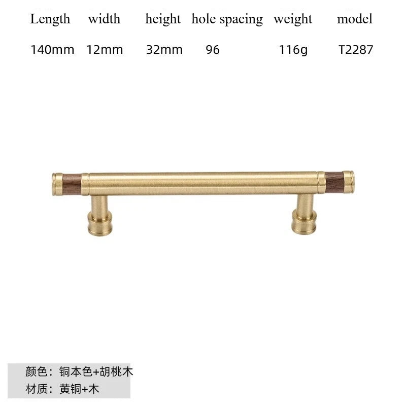 Nouvelle poignée de porte d'armoire en noyer de style chinois – Bouton rond monotrou en laiton et bois nordique en or pour tiroirs et meubles
