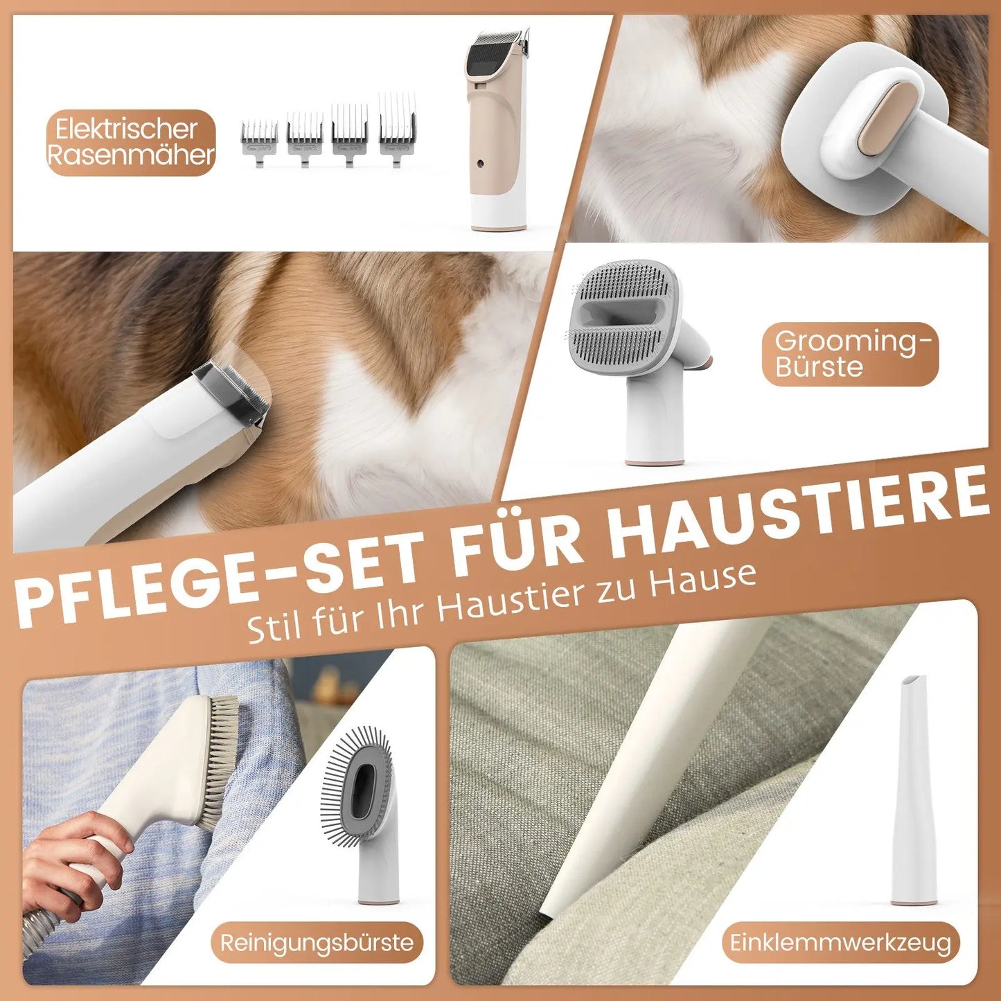 AIRROBO PG50 Kit de toilettage pour chiens, aspirateur de toilettage pour chiens 5 en 1, poussière 2,5 L, 11 000 Pa, super aspiration pour poils d'animaux, faible bruit