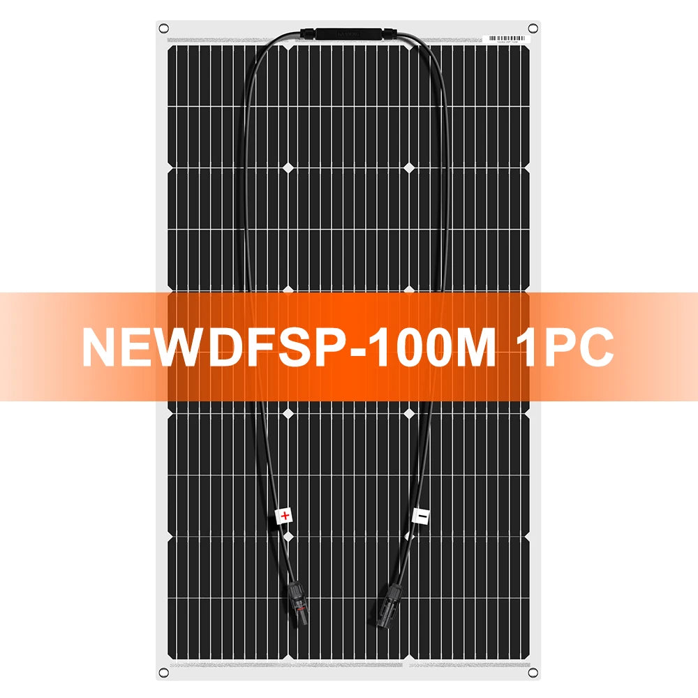 Panneau solaire flexible 100W avec câbles MC4, idéal pour camping-car ou bateau, modèle NEWDFSP-100M