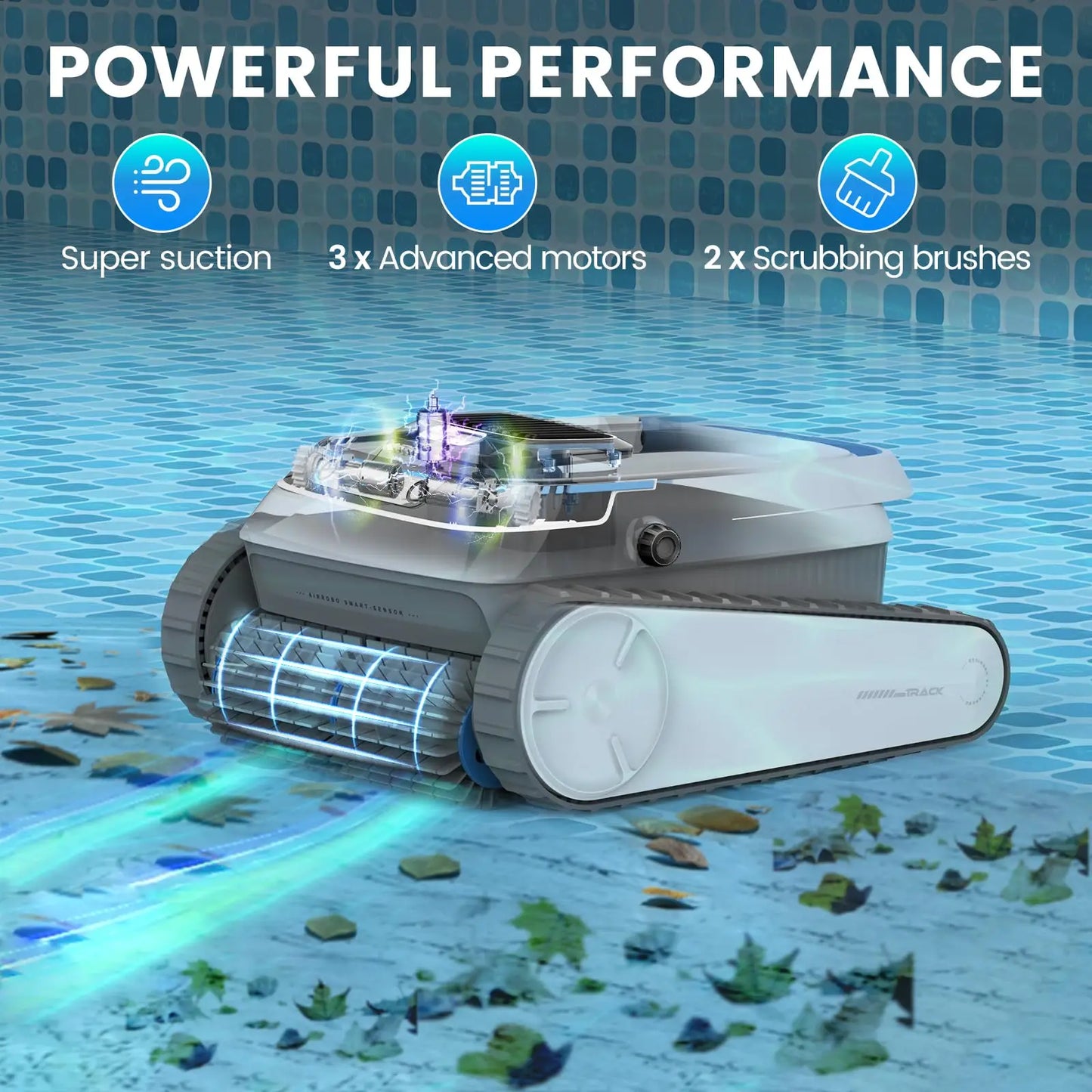 Robot nettoyeur de piscine avec aspiration puissante, 3 moteurs et brosses de nettoyage