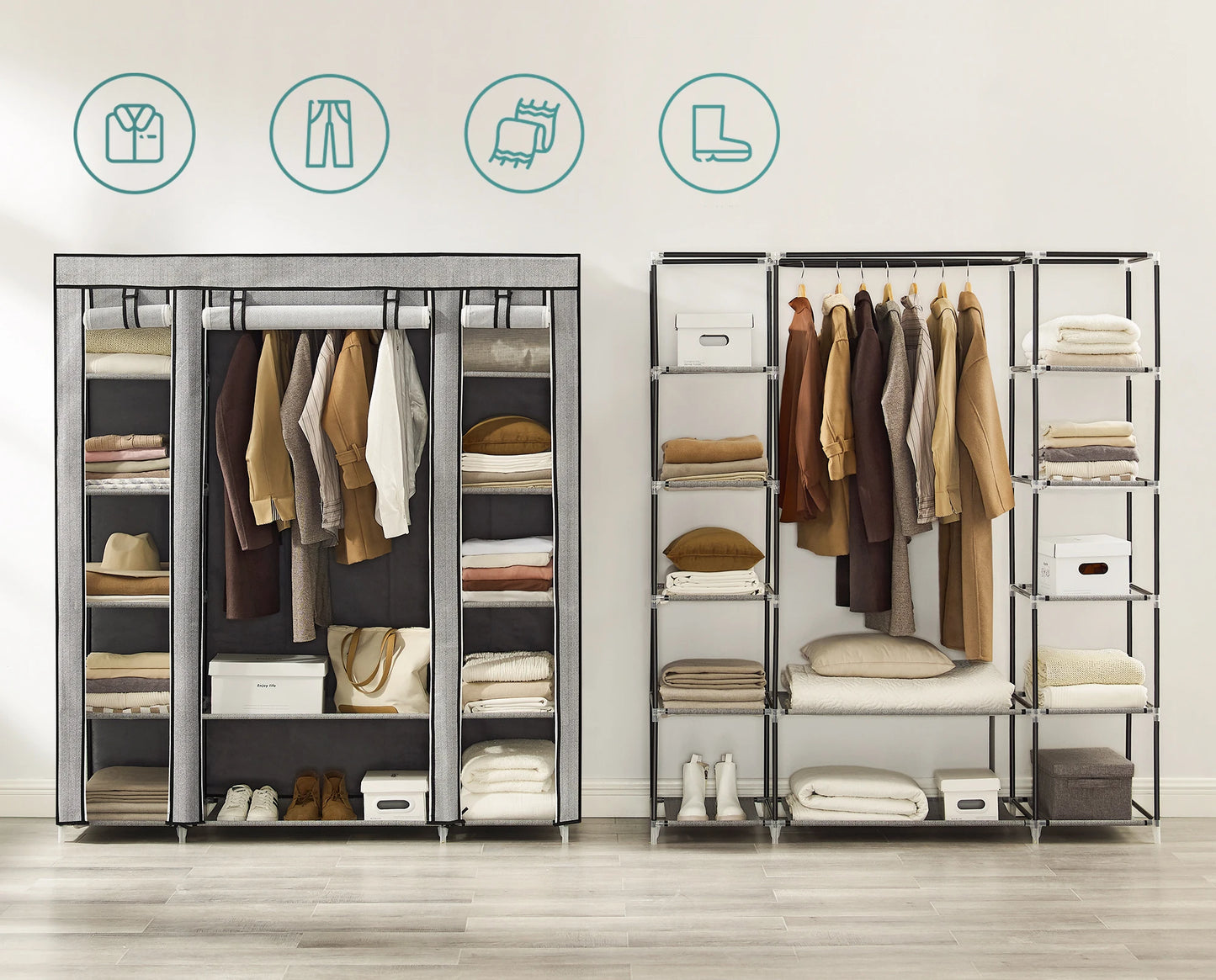 Bly GMICS-armoire de Cisco, penderie portable pour chambre à coucher, rail à vêtements avec housse en tissu non tissé, évaluation du stockage des vêtements