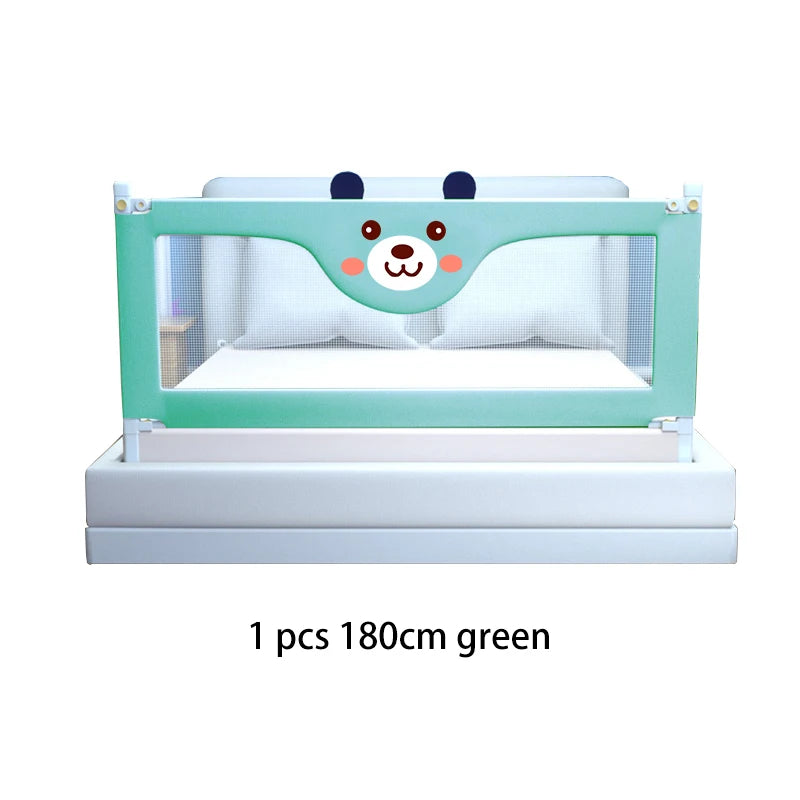 Barrière de lit bébé 180 cm vert menthe avec visage d'ours, sécurité enfant pour lit