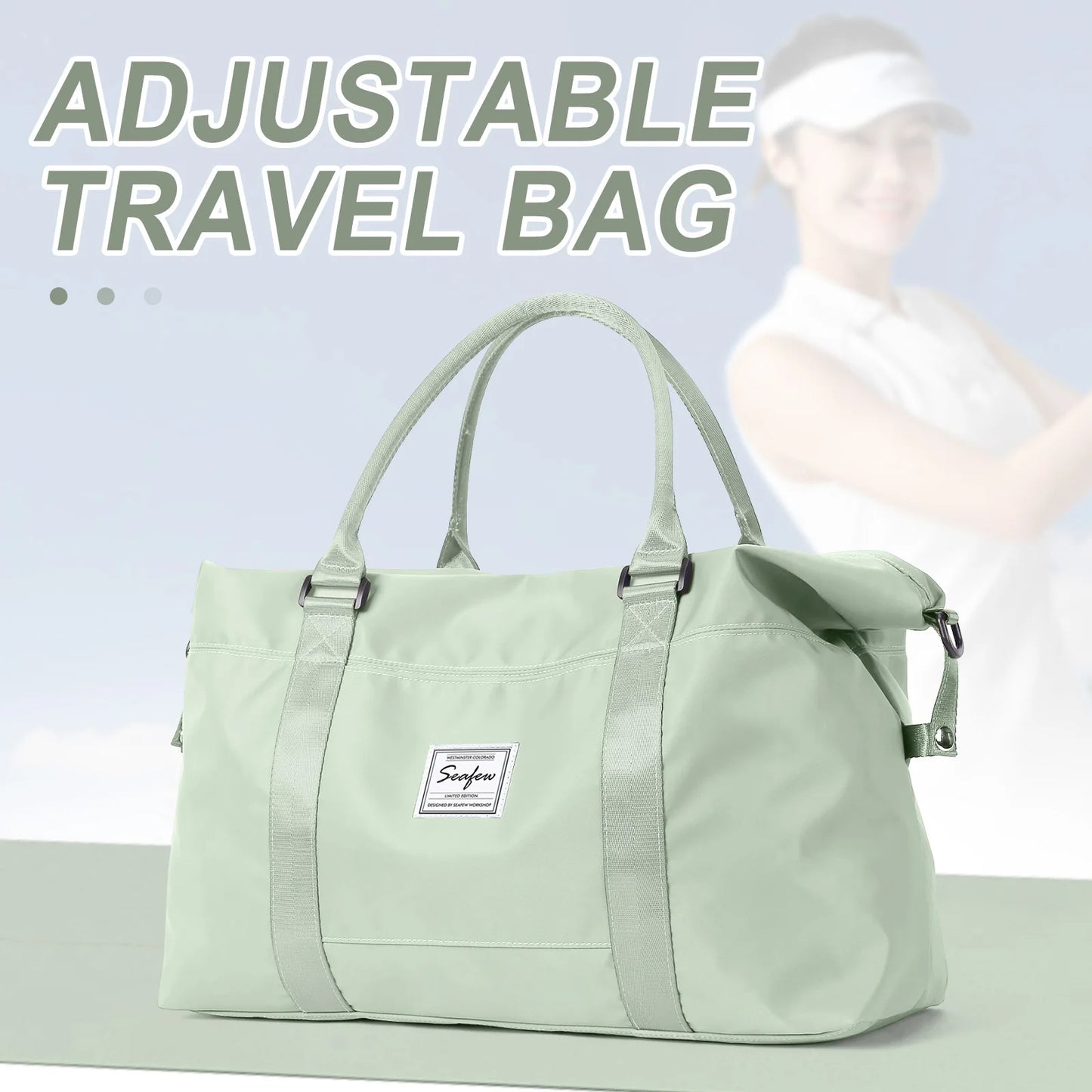 Sac de voyage ajustable vert menthe, idéal pour les déplacements et les activités sportives