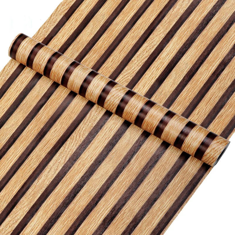 Papier peint auto-adhésif rayé en bois PVC, 45CM, autocollant étanche pour rénovation de meubles, bureau, armoire