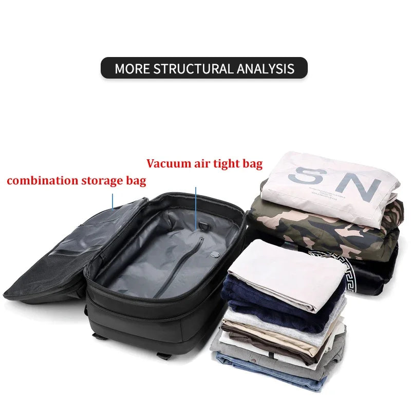 Sac à dos à compression sous vide pour ordinateur portable, sac à dos de voyage pour hommes, grande capacité, sac à dos scolaire, expansion, extérieur, SR, 17 pouces