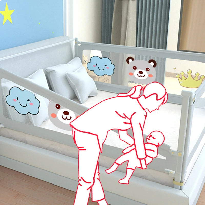 Barrière de sécurité pour lit bébé avec motifs nuages et ours, idéale pour la chambre d'enfant
