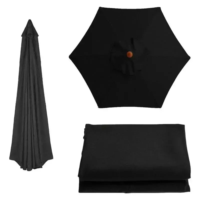 Parasol noir pliable avec housse de protection, idéal pour terrasse ou jardin