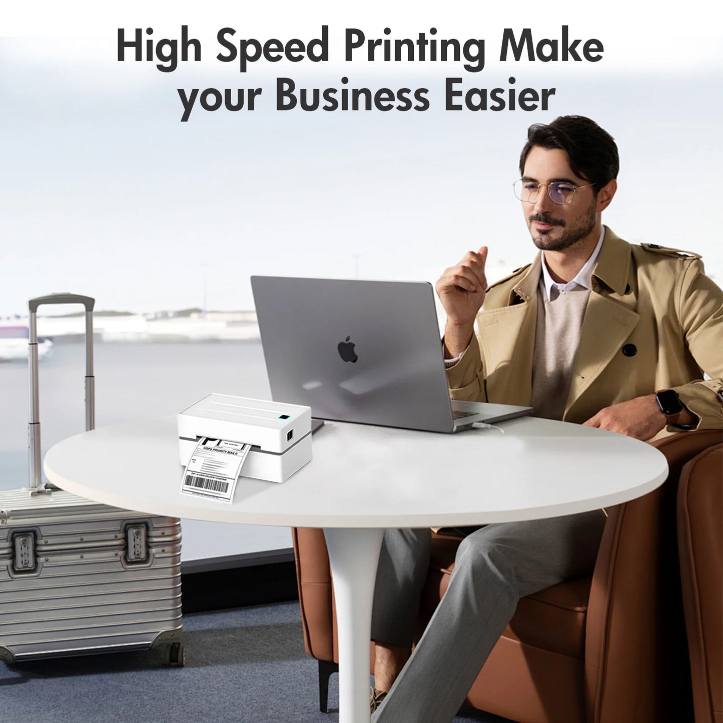 Imprimante étiquettes haute vitesse pour business, portable avec laptop, idéale pour voyages et logistique