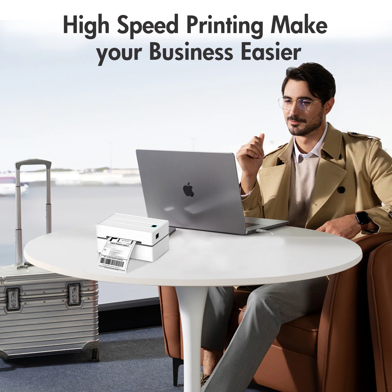 Imprimante étiquettes haute vitesse pour business, portable avec laptop, idéale pour voyages et logistique