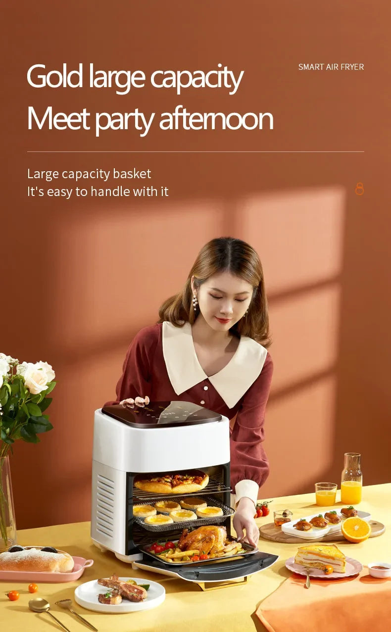 Friteuse à air chaud intelligente avec grand panier, idéale pour apéritifs et repas familiaux
