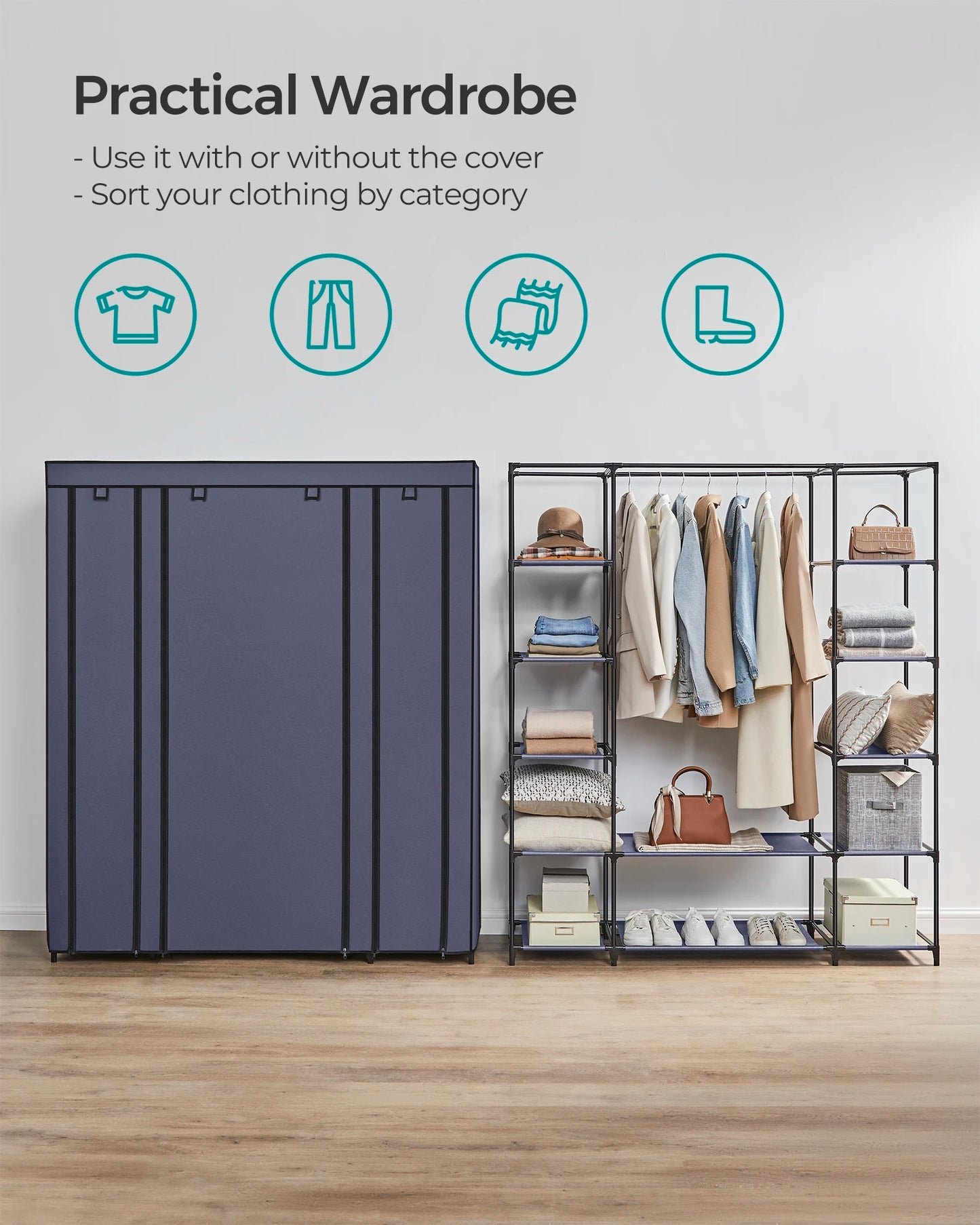 Bly GMICS-armoire de Cisco, penderie portable pour chambre à coucher, rail à vêtements avec housse en tissu non tissé, évaluation du stockage des vêtements