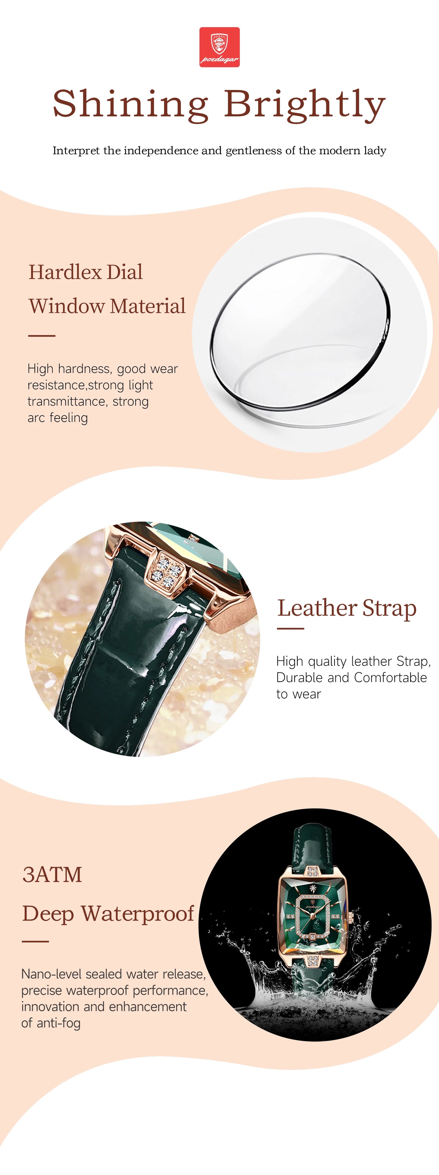 POEDAGAR Original luxe femmes montre-bracelet étanche en cuir Date femme montre élégante de haute qualité Quartz femmes montres Reloj