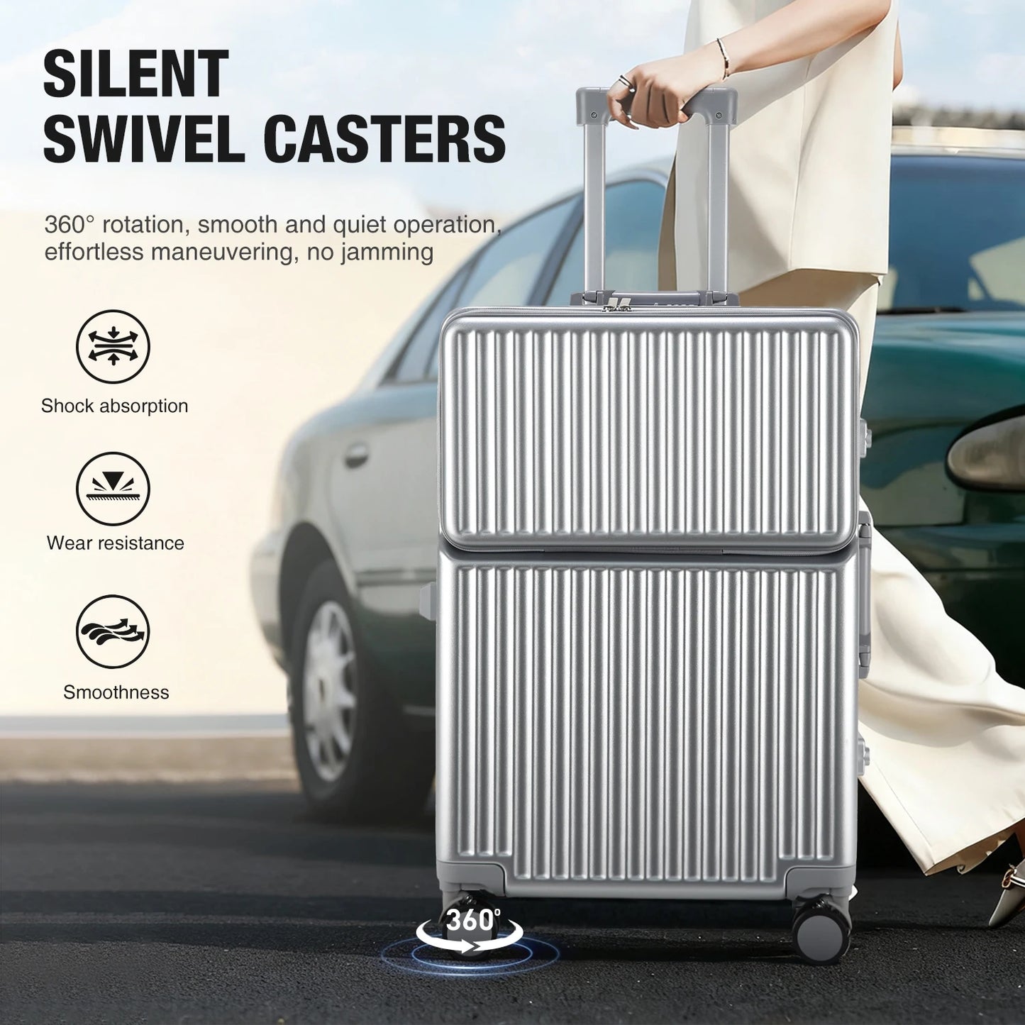 Valise rigide AIWEINY avec cadre en aluminium léger, 360 °   Valise de voyage/sur roulettes silencieuses, avec serrure TSA, avec port USB, 20/24/27 pouces