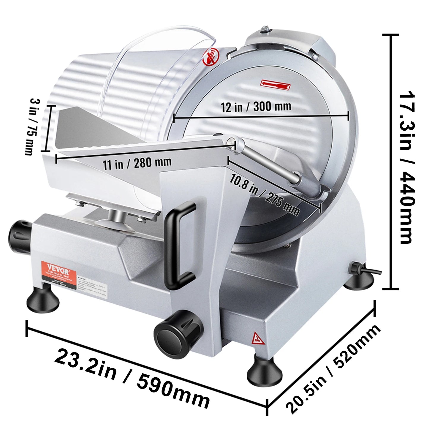 VEVOR Trancheuse Électrique Commerciale 200 W Trancheuse à Jambon Lame 203 mm 350-400 tr/min Trancheuse Charcuterie en Acier Inoxydable et Alu pour Couper en Tranches Viande Fromage Légumes Fruits