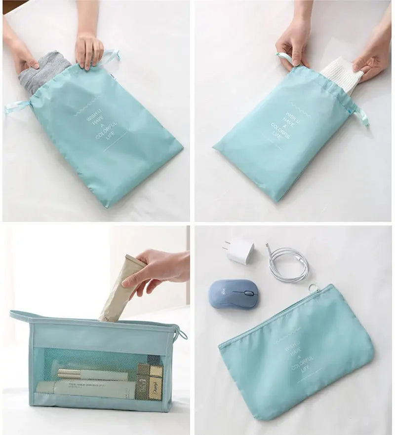 Ensemble de 10/7 pièces, organisateur de voyage, sacs de rangement, valise, Cubes d'emballage, étuis portables, garde-robe, bagages, vêtements, pochette à chaussures pliable