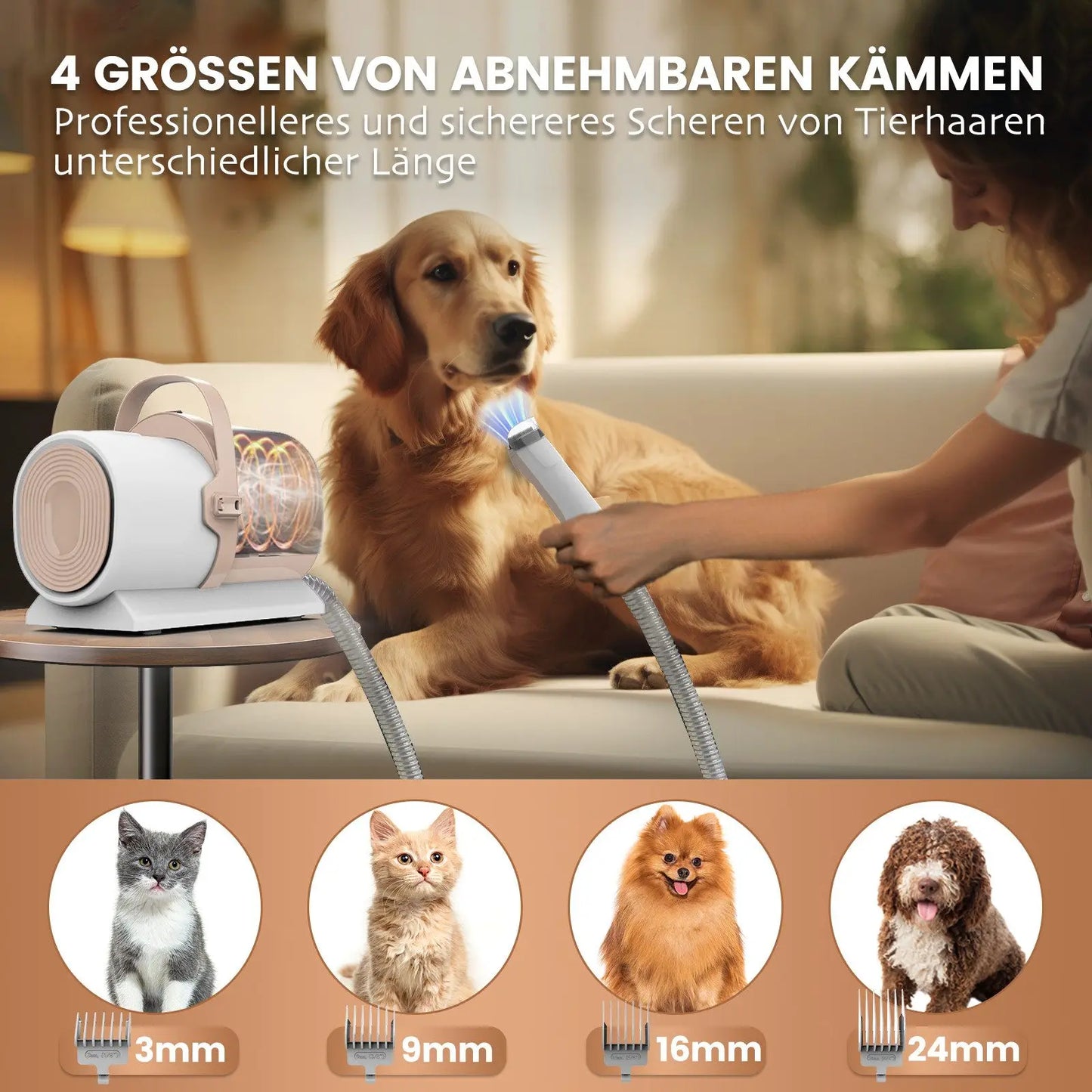 AIRROBO PG50 Kit de toilettage pour chiens, aspirateur de toilettage pour chiens 5 en 1, poussière 2,5 L, 11 000 Pa, super aspiration pour poils d'animaux, faible bruit