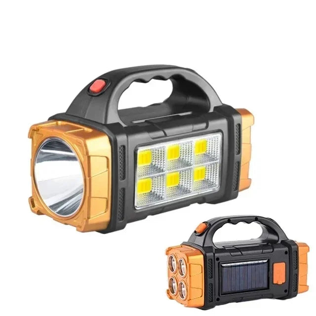 2024 lampe de poche LED puissante USB + lampe de poche solaire Rechargeable COB torche de Camping en plein air projecteur Portable batterie externe en plein air