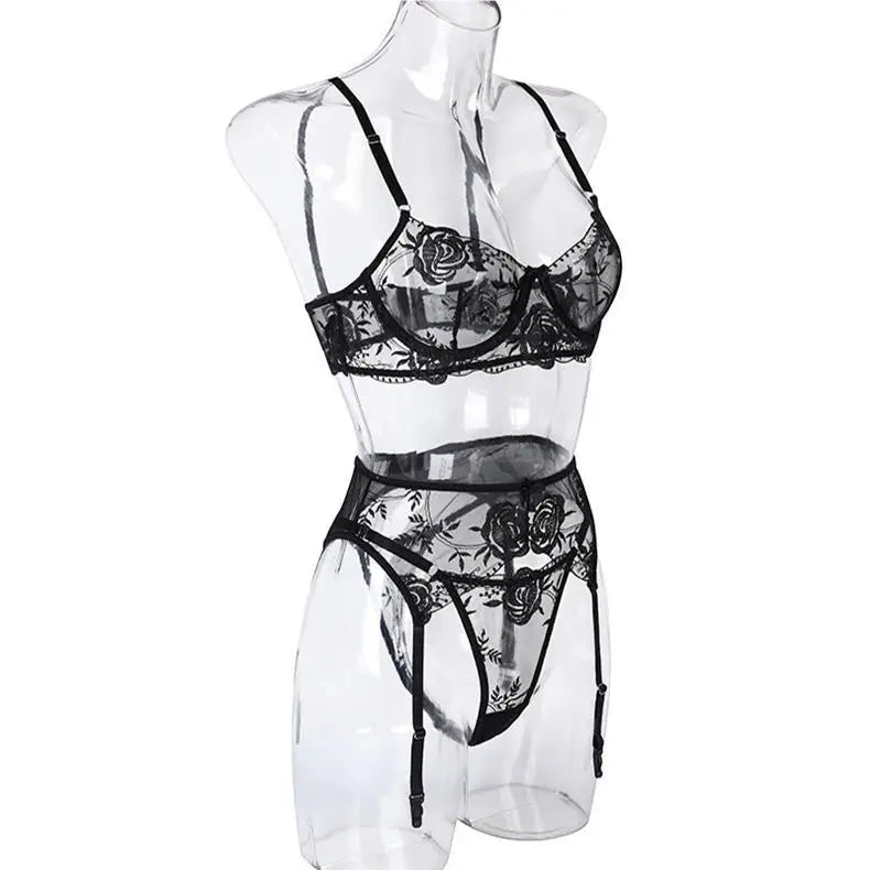Ensembles de soutiens-gorge de Lingerie Sexy, sous-vêtements érotiques en dentelle transparente, ensemble de soutien-gorge et jarretelles, vêtements de nuit érotiques chauds