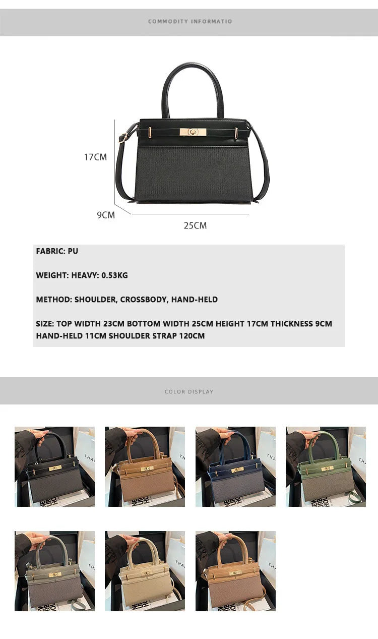 Sac à main en PU noir, 25x17x9 cm, bandoulière ajustable, style élégant pour femme
