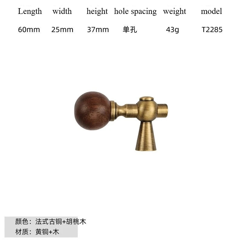 Nouvelle poignée de porte d'armoire en noyer de style chinois – Bouton rond monotrou en laiton et bois nordique en or pour tiroirs et meubles