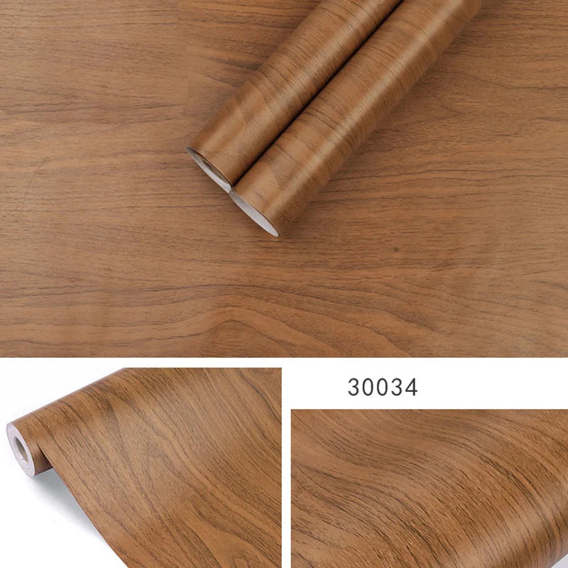 Papier peint auto-adhésif rayé en bois PVC, 45CM, autocollant étanche pour rénovation de meubles, bureau, armoire