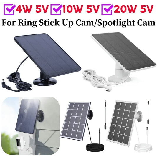 Panneaux solaires 4W/10W/20W 5V pour caméras Ring Stick Up et Spotlight, avec câbles et supports