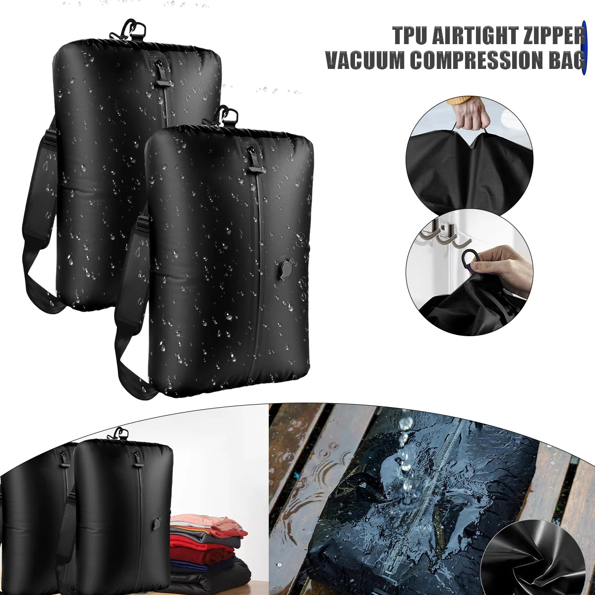 Sac de Compression sous vide, sac de rangement de bagages de voyage, sac de rangement de vêtements, sac d'air étanche pour sac à dos, sacs de cabine de Camping