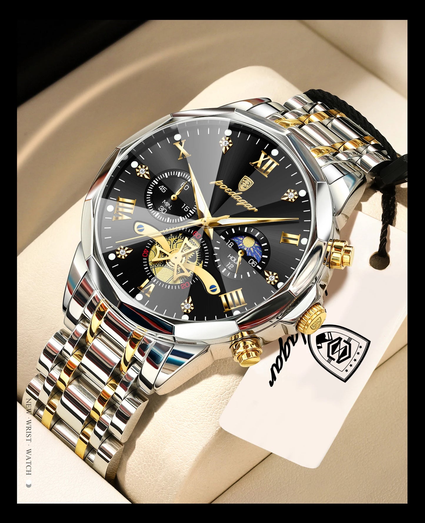 POEDAGAR Montre de luxe pour homme, étanche, chronographe lumineux, montre sport pour homme, acier inoxydable, montre à quartz tendance pour homme, Reloj