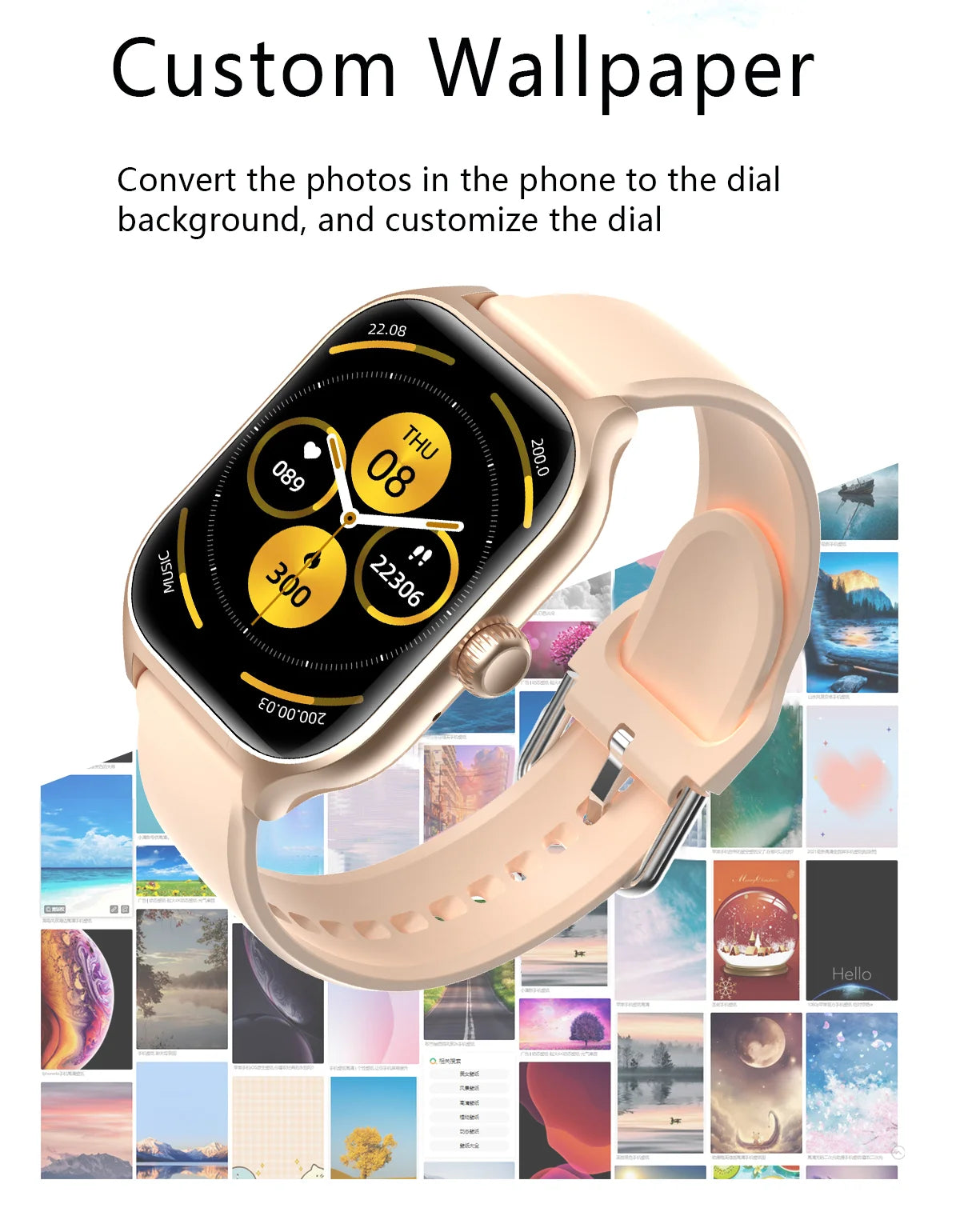 Montre connectée HOMEFISH C20, écran HD de 1.77 pouces, appel Bluetooth, alerte de message, mode sport, montre connectée pour hommes et femmes