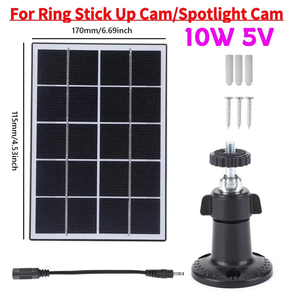 Panneau solaire 10W 5V pour caméra Ring Stick Up ou Spotlight, avec support et câble, dimensions 170x115mm