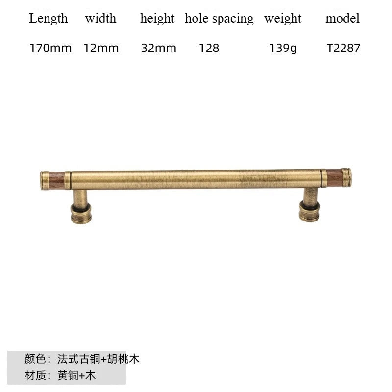 Nouvelle poignée de porte d'armoire en noyer de style chinois – Bouton rond monotrou en laiton et bois nordique en or pour tiroirs et meubles