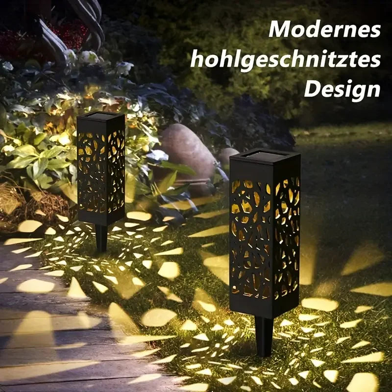 6 pièces LED à énergie solaire piquet de jardin lumières lampes de pelouse creuses décoratives, éclairage paysager extérieur étanche 400 mah