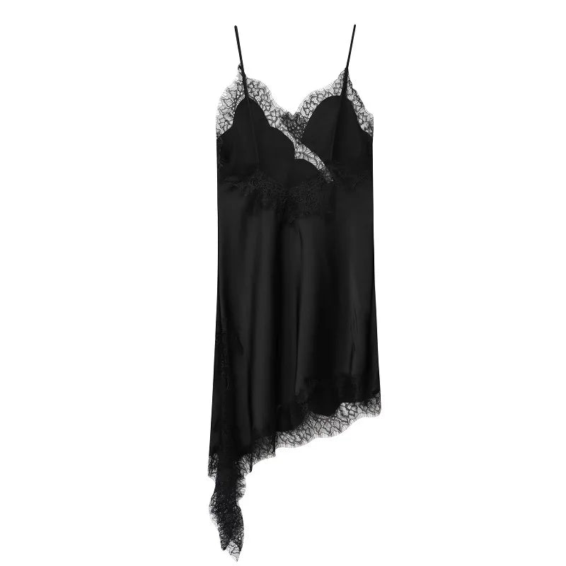 MUJER 2025 dentelle robe femme noir dos nu robes courtes pour les femmes asymétrique fête femmes robe d'été Satin robes Sexy
