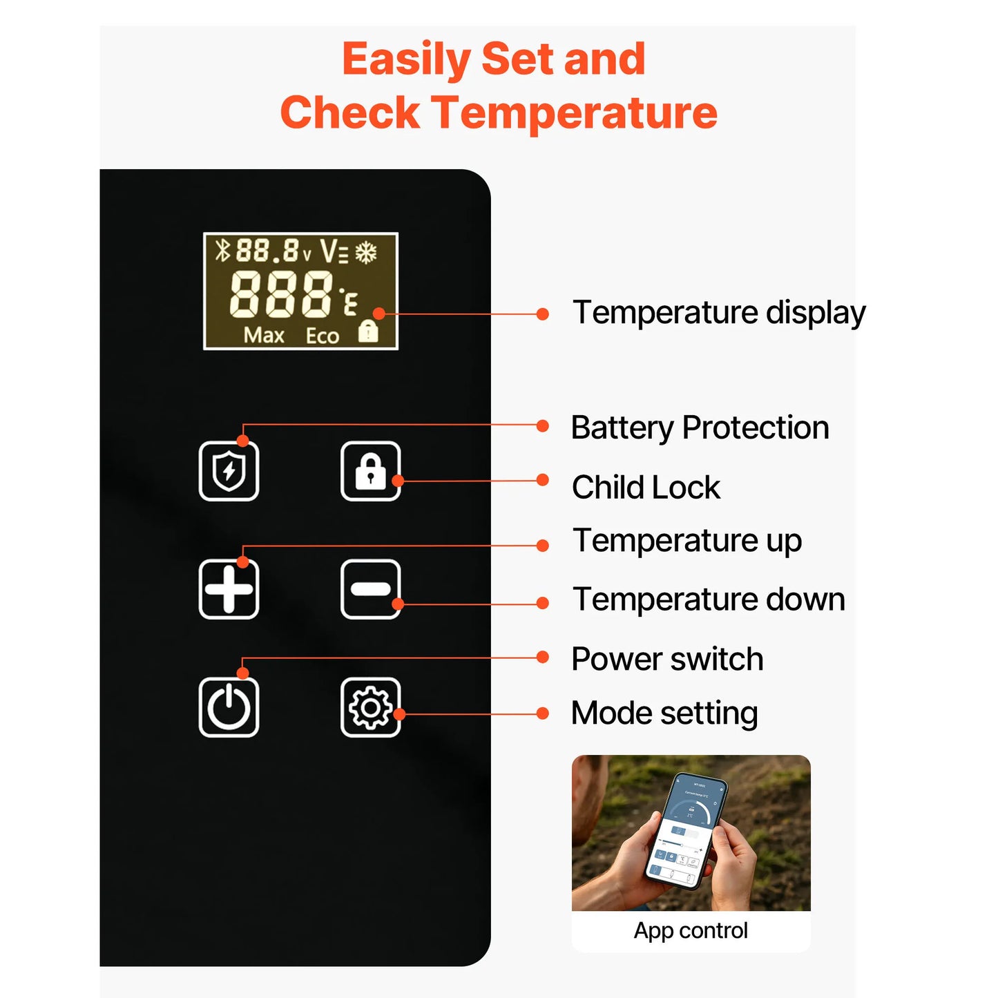 SucceBuy Réfrigérateur portable 20 L, réfrigérateur de voiture, refroidisseur à compresseur électrique avec contrôle par application, congélateur pour voitures, camping et camping-cars