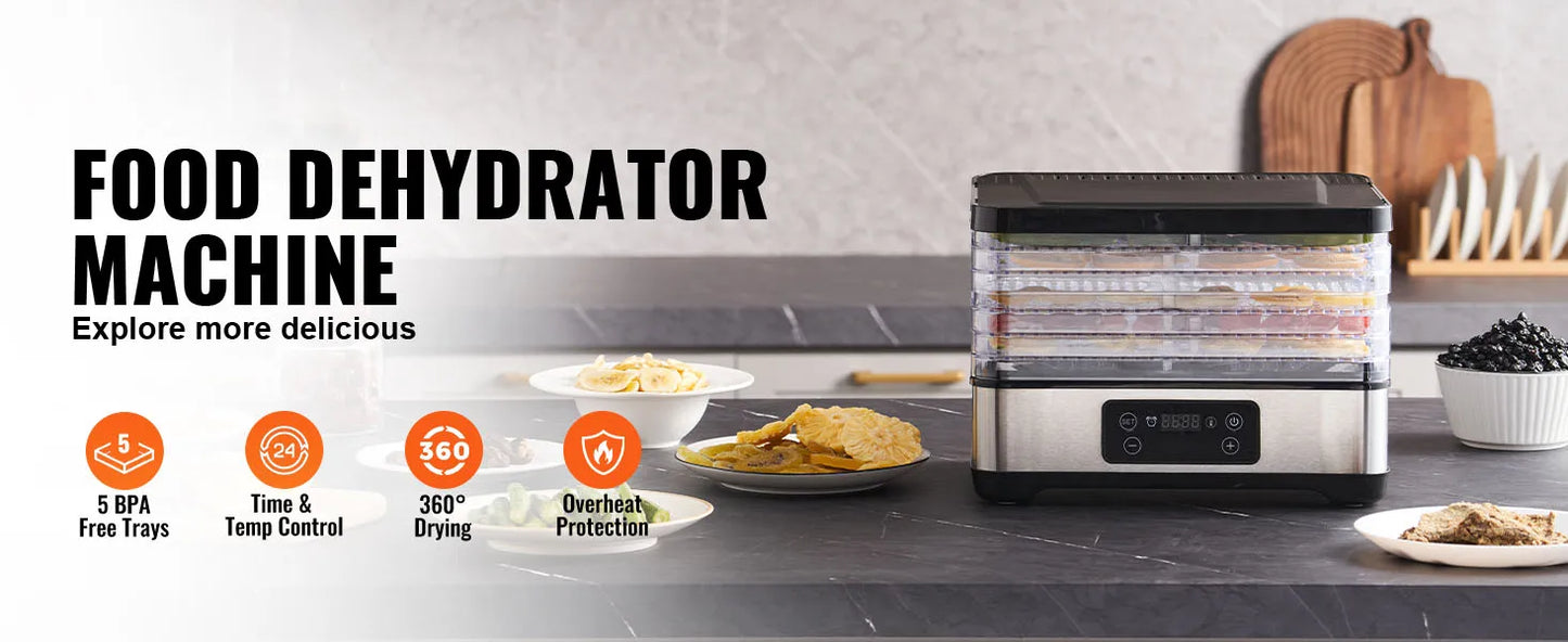 SucceBuy – déshydrateur alimentaire électrique à 5 plateaux, 300W, en acier inoxydable, avec minuterie et température réglables numériques