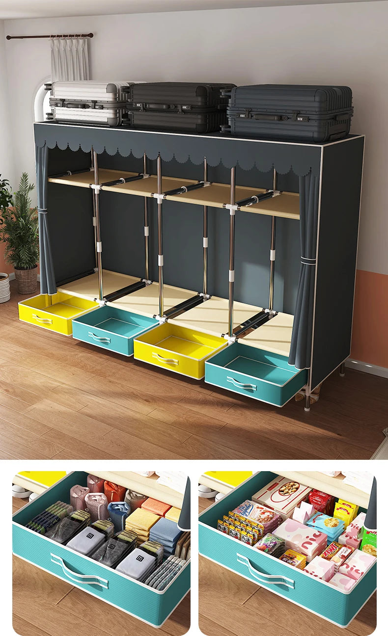 Grande armoire en tissu, organisateur de placard Portable, armoire de rangement multicouche anti-poussière pour salle de location ou chambre à coucher