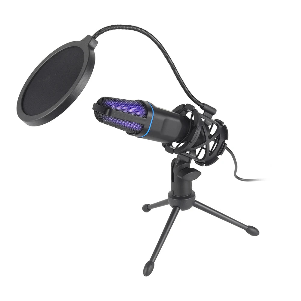 Microphone USB à condensateur RVB, fil de jeu, podcast, studio statique, streaming, ordinateur portable, ordinateur de bureau