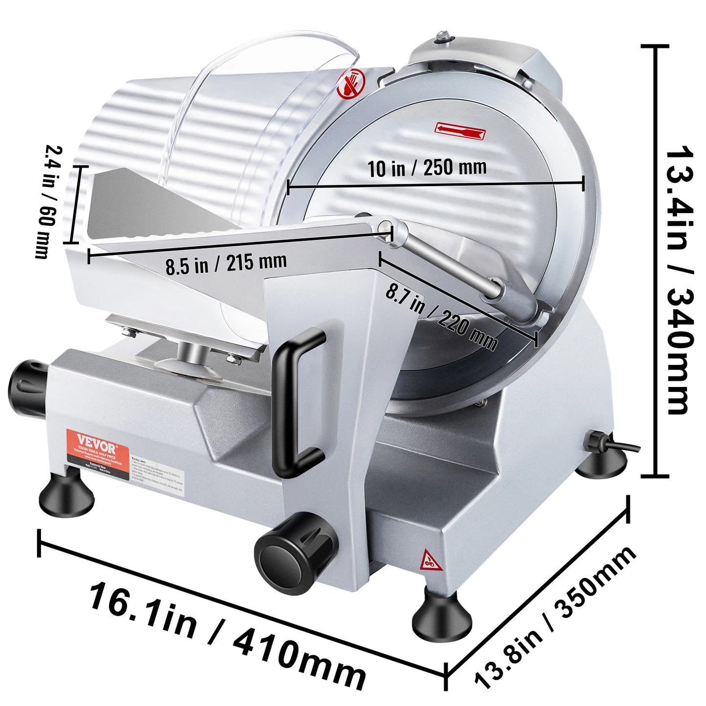 VEVOR Trancheuse Électrique Commerciale 200 W Trancheuse à Jambon Lame 203 mm 350-400 tr/min Trancheuse Charcuterie en Acier Inoxydable et Alu pour Couper en Tranches Viande Fromage Légumes Fruits